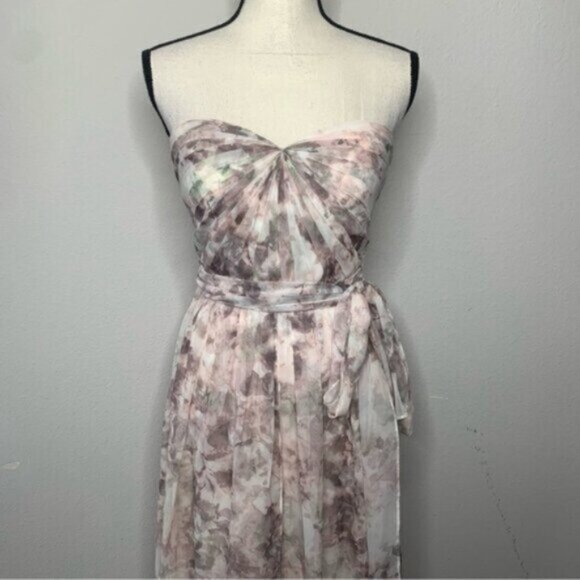 Jenny Yoo Strapless Sweetheart Floral Chiffon Maxi Gown - Picture 7 of 16